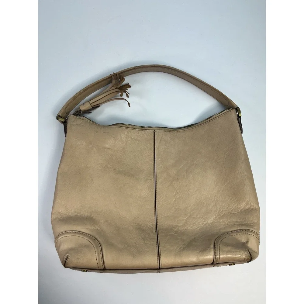 Cole Haan Beige Pebbled Leather Hobo Shoulder Bag Handbag Purse